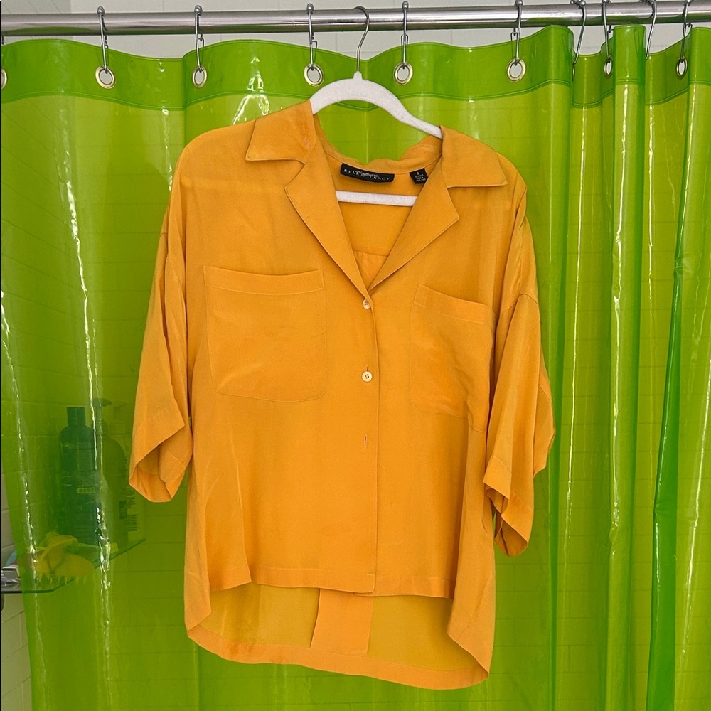 Flowy Mustard Short-Sleeve Button-Down Shirt